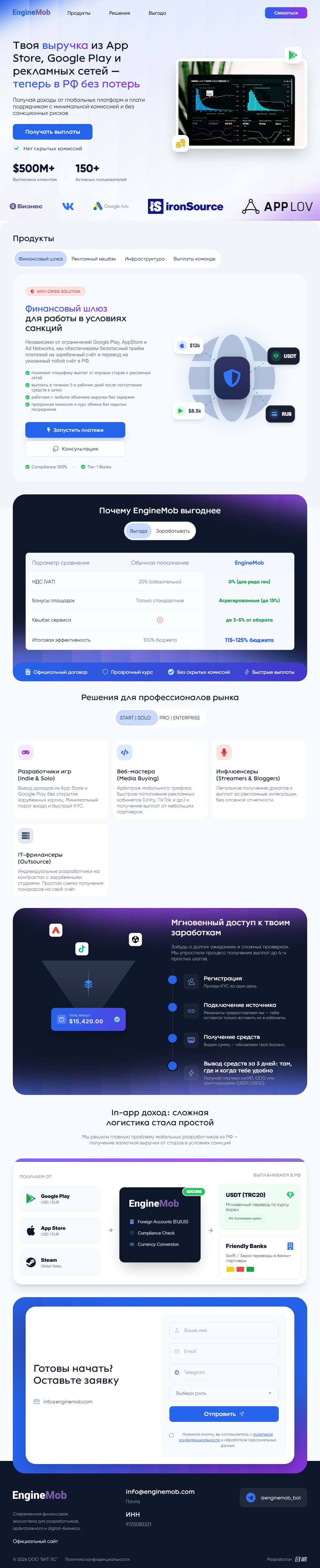 Полный laptop-скриншот проекта EngineMob