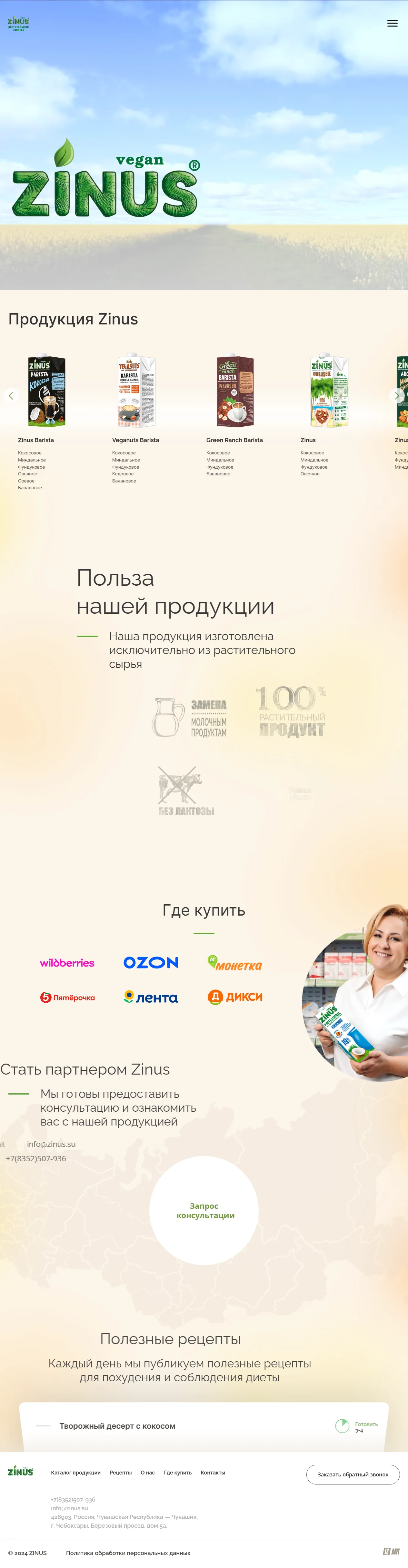 Полный скриншот главной страницы сайта ZINUS